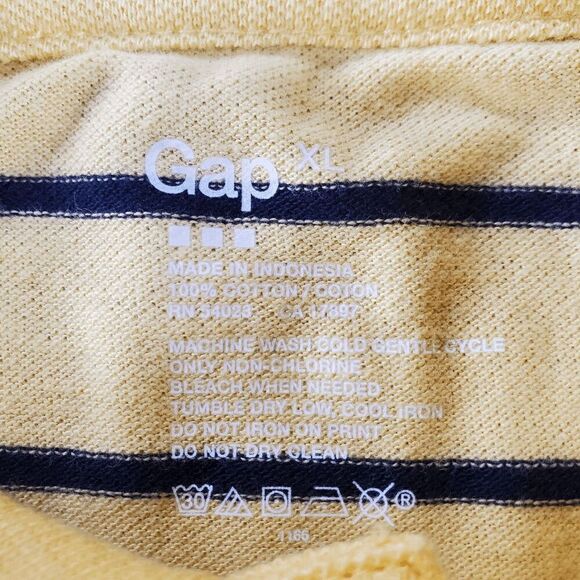Gap Shirt Men XL Yellow Striped Polo Golf Performance Short Sleeve High Low Slit - Picture 3 of 8
